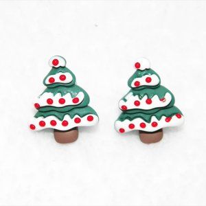 3D Chunky Christmas Tree Stud Earrings 1" .925 Post